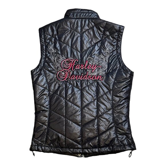 Harley Davidson Womens Puffer Vest Black And Pink Small - Picture 2 of 9